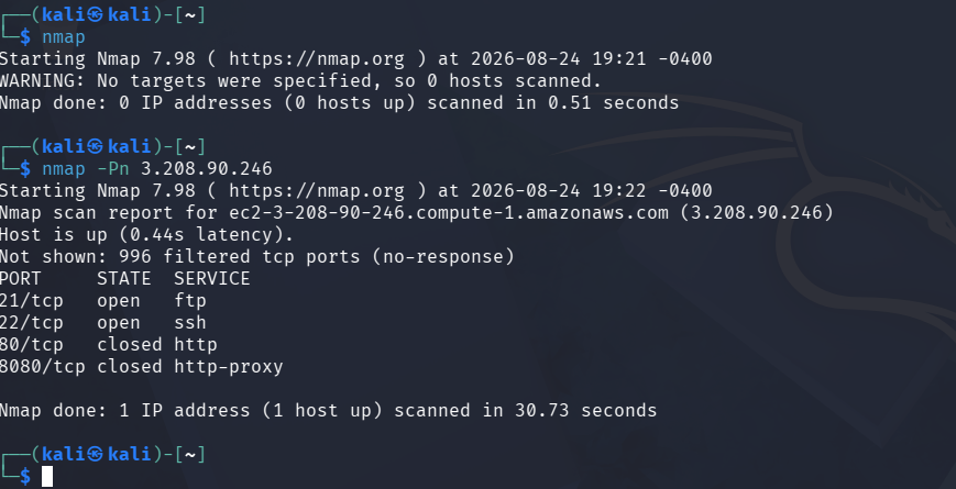 AWS Security Assessment Nmap scan evidence